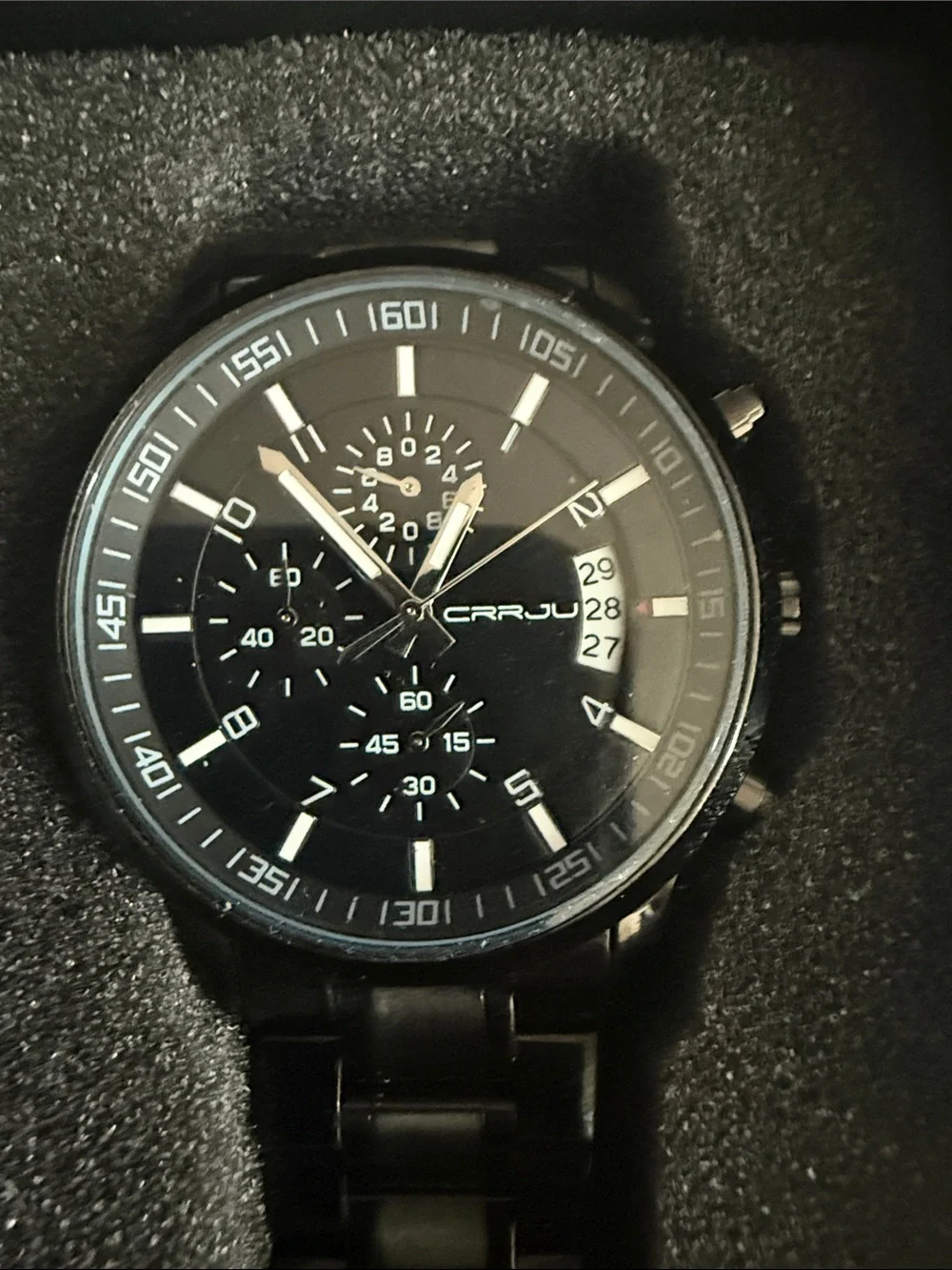CRRJU CJ2214 Black Stainless Steel Watch Date Chronograph Wristwatch